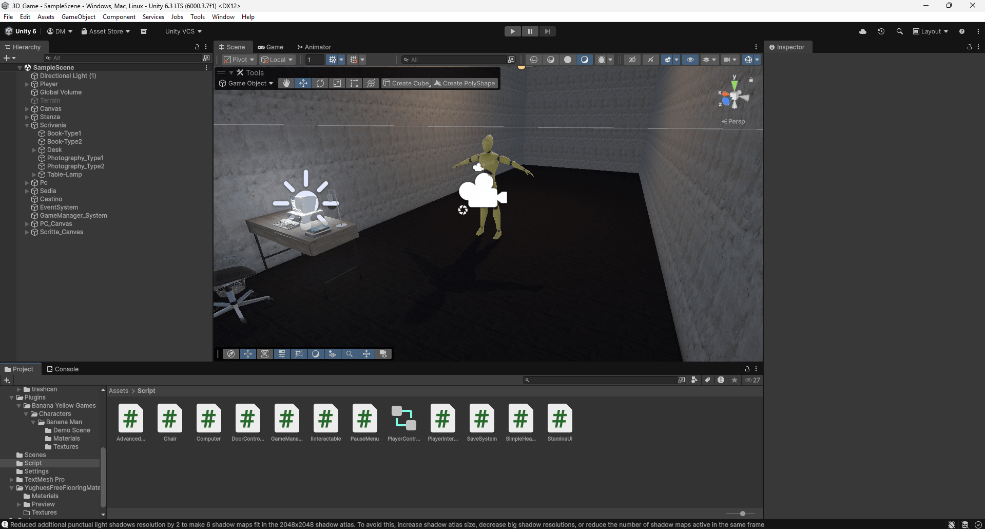Schermata del videogioco psicologico in Unity 1